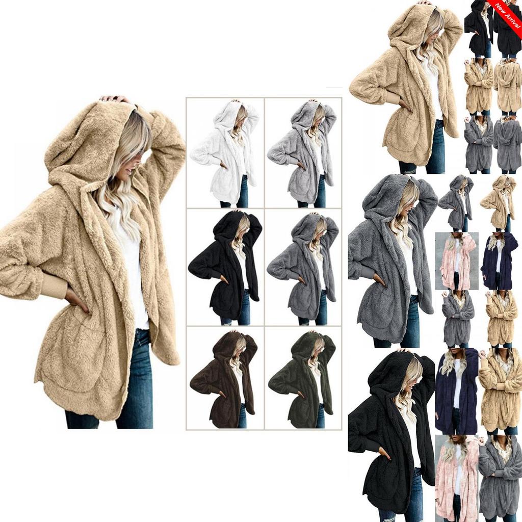 Cozy Women Winter Fluffy Coat Fleece Fur Jacket Teddy Bear Hoodies Soft Material