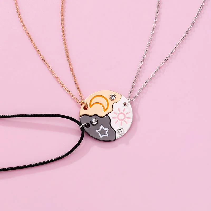 Lovecryst 3 Piezas/set Colgante de Sol Luna Estrella Collar Mejor Amiga Bff Amistad Collar de Pareja Joyería de Moda