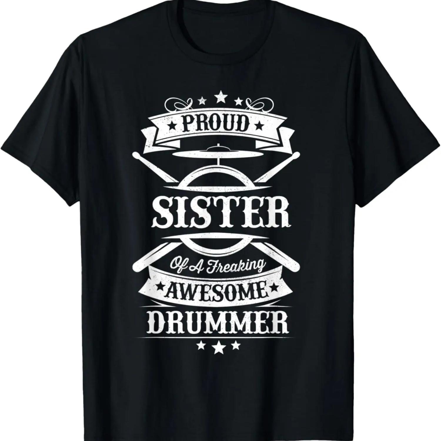 

Гордая Сестра Барабанщика Женская Винтажная Футболка с Барабанными Палочками и Барабанной Установкой S чёрный