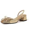 Fashion Spring New Baotou Sandals Women's Fashion Square Head Shallow Mouth Sequin Butterfly Knot Non-slip High Heels