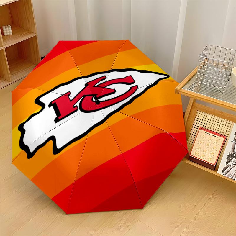 Kansas City Chiefs Print Auto 8?Ribs Folding Umbrella Wind Resistant Lightweight Automatic Umbrella For Daily Travel