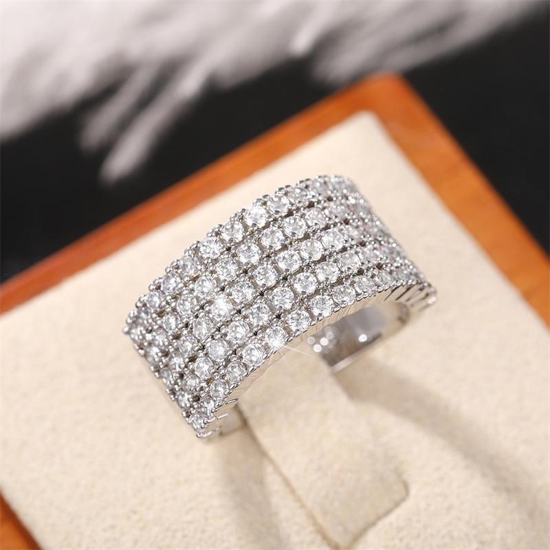 5 Lines Crystal Cubic Zirconia Rings Women for Wedding Simple Stylish Design Luxury Trendy Female Rings Sparkling Jewelry