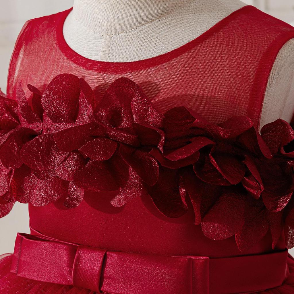 2026 Girls' Layered Flower Cake Dress: Birthday Mesh Princess Skirt, Fairy Lace Gown, Cotton