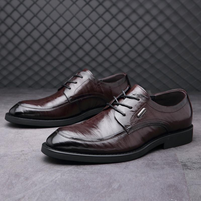 New Men's British Style Genuine Sheepskin Leather Breathable Derby Shoes - Business Formal Footwear