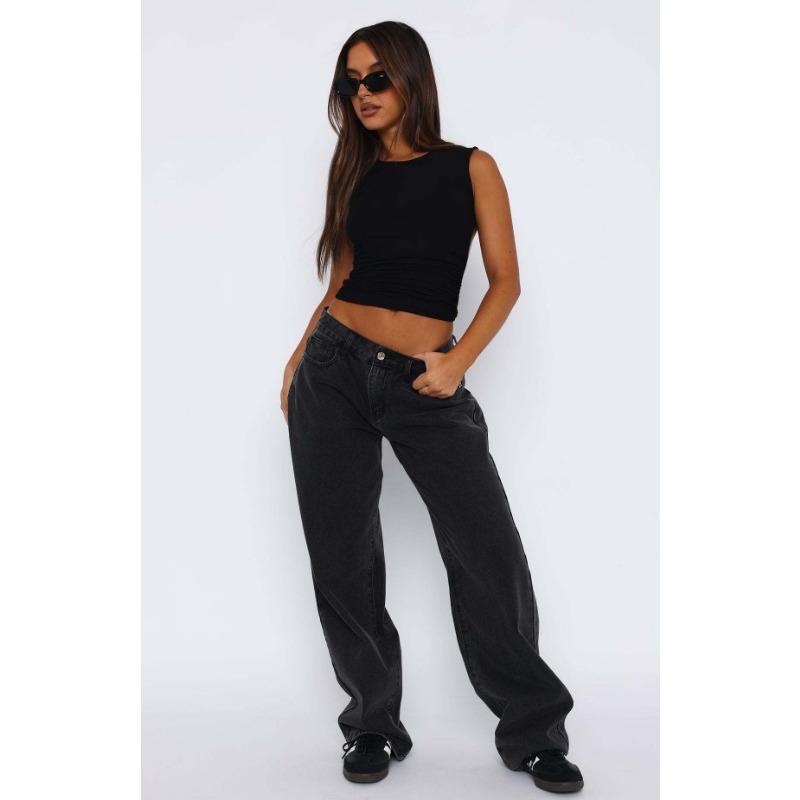 

Женские джинсы Hottie универсальные простые со средней посадкой без эластичности прямого кроя XL чёрный