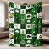 2026 New Arrival Flannel Blanket Lucky Clover Patchwork Blanket Soft, Warm & Cozy AllSeason Polyester Throw with Shamrock & Gnome Design, Checkered Gr