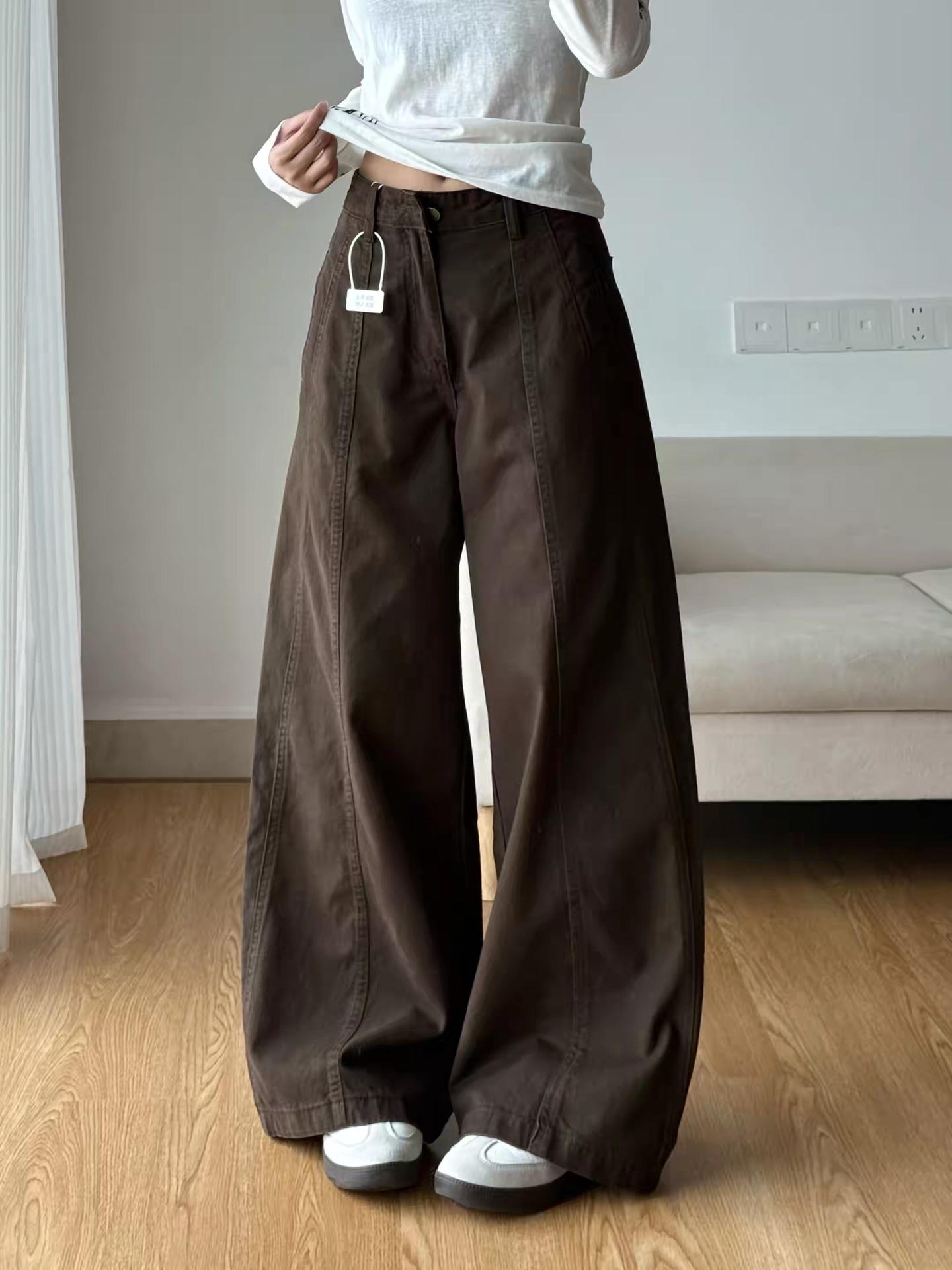 Petite High-Waist Slimming Straight-Leg Jeans for Women, Dark Brown Mélange, Versatile Loose Fit. Small
