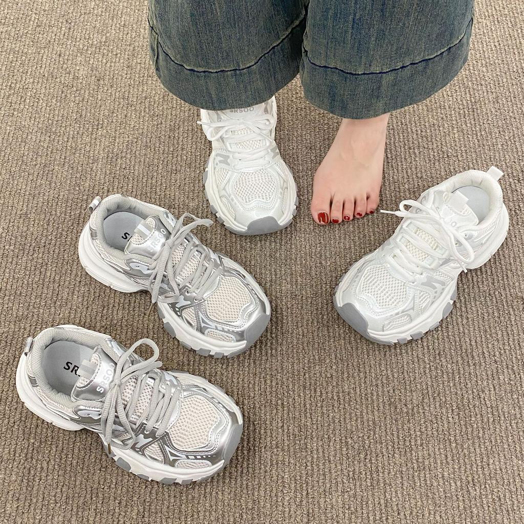 Breathable Mesh Soft-soled Dad Shoes 2025 Spring and Summer Thin Thick-soled Sports and Leisure Ins Trendy Women's Sports Shoes Thick-soled