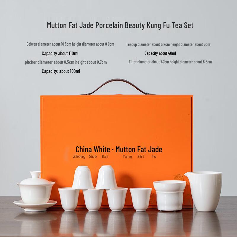 

Mutton-Fat Jade Porcelain Gaiwan Tea Set Standard