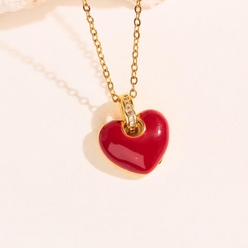 Elegant Heart Pendant Necklace: Japanese-Korean Enamel Glaze Clavicle Chain for Women