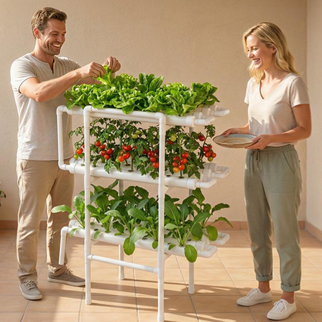 Hydroponik Anzuchtsystem Kit, 3-stufig 108 Löcher UPVC-Rohr Hydroponik Grow Kit mit zeitgesteuerter Bewässerung, Verdickte Hydroponikrohre, Indoor Hausgarten