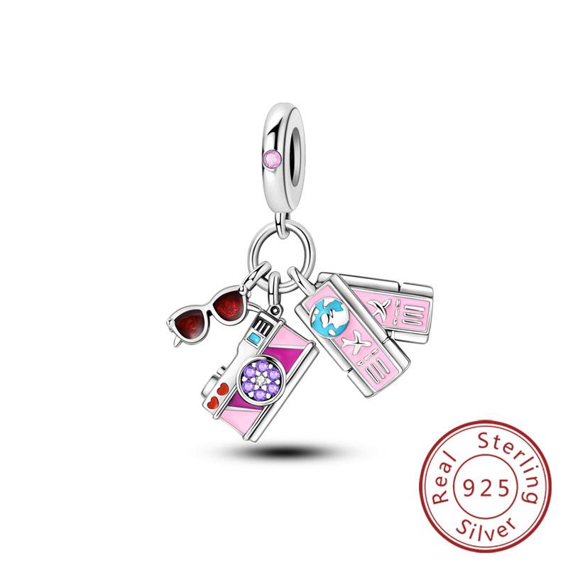 Neuer Kupfer-Charm Flugzeug Kamera Koffer Liebe Reisen Leben DIY Perlen Passend für Original-Charms Armband Schmuck