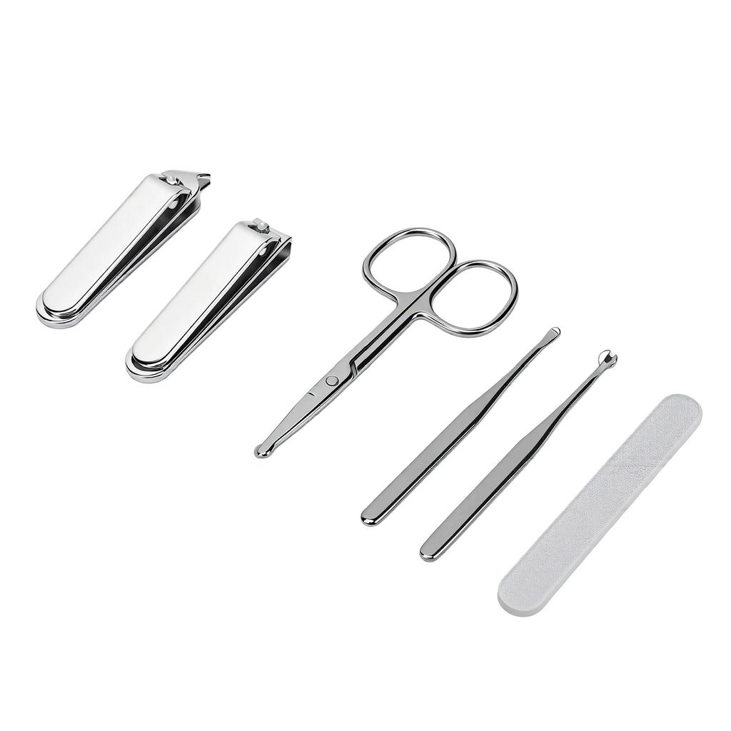6pcs Nail Clipper Set with Storage Case Non Slip Handle Portable Rust Proof Manicure Tools Set Gray