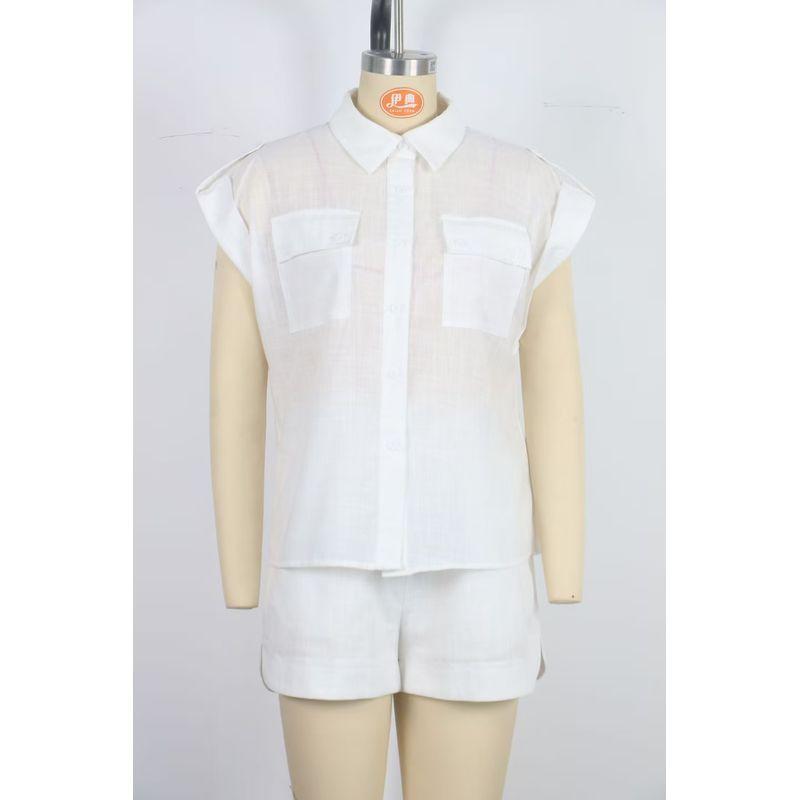 

Western Style New Fashion Casual Short sleeve Shirts Shorts Set Shirt and Shorts Suit Set White S