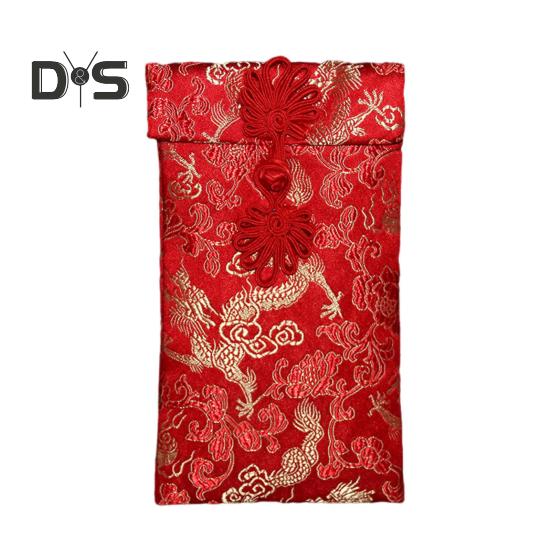 Plic roșu din mătase artificială Nuntă chinezească Buzunar roșu Lucky Money Hongbao Card Plic pentru numerar cu nod chinezesc pentru nunta la Festivalul de primăvară de Anul Nou