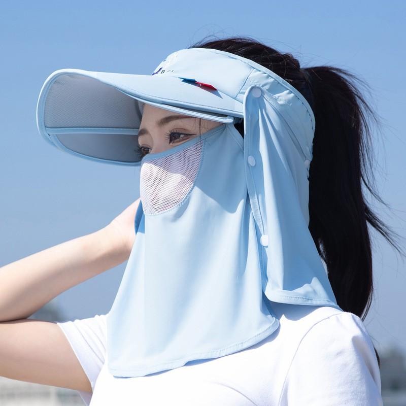 Womens UV Protection Sun Hat With Wide Brim Face Veil Breathable Mesh Visor Cap Beach Cycling Outdoor