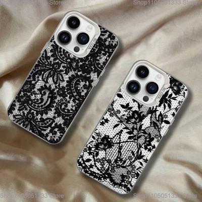 Vintage Spitze Handyhülle Für iPhone 16,15,14,13,12,11,Pro,XS,Max,Plus,Mini,SE Weiß Candy Matt Stoßfeste Hülle