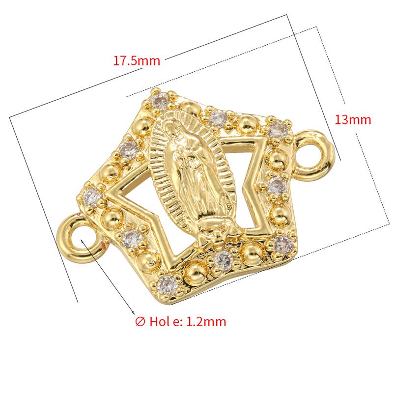 ZHUKOU Golden-plated Brass Catholic Virgin Mary Pendant Crafts Double Holes DIY Bracelet Necklace Accessories