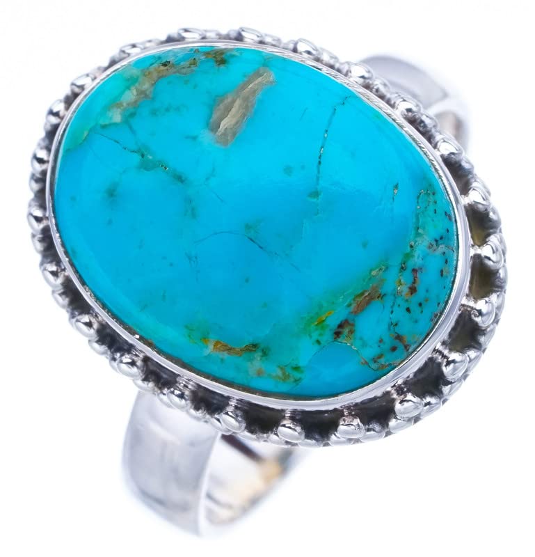 

StarGems® Natural Turquoise Handmade 925 Sterling Silver Ring 8 F0431