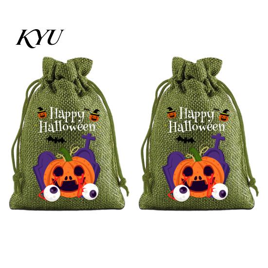 Lightweight Candy Carriers 2Pcs Halloween Pumpkin Drawstring Bags for Treats, Retro Burlap Pattern Party Favors Trick or Treat Bags, Portable