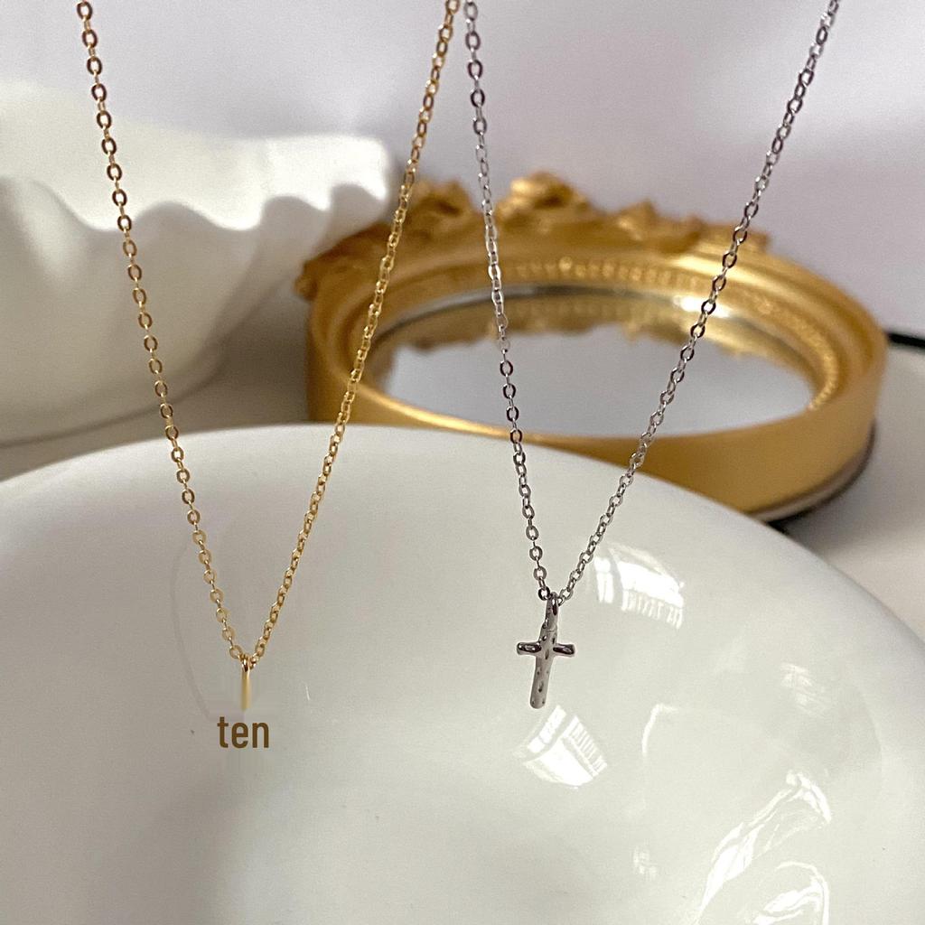 Minimalist Hammered 18K Gold Plated Sterling Silver Cross Necklace - High-End Cool Style Choker Chain