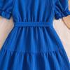 Girl's Dress Summer Dress New 8-12Y Children V-neck Bubble Sleeve Princess Dress Lace-up Dresses
