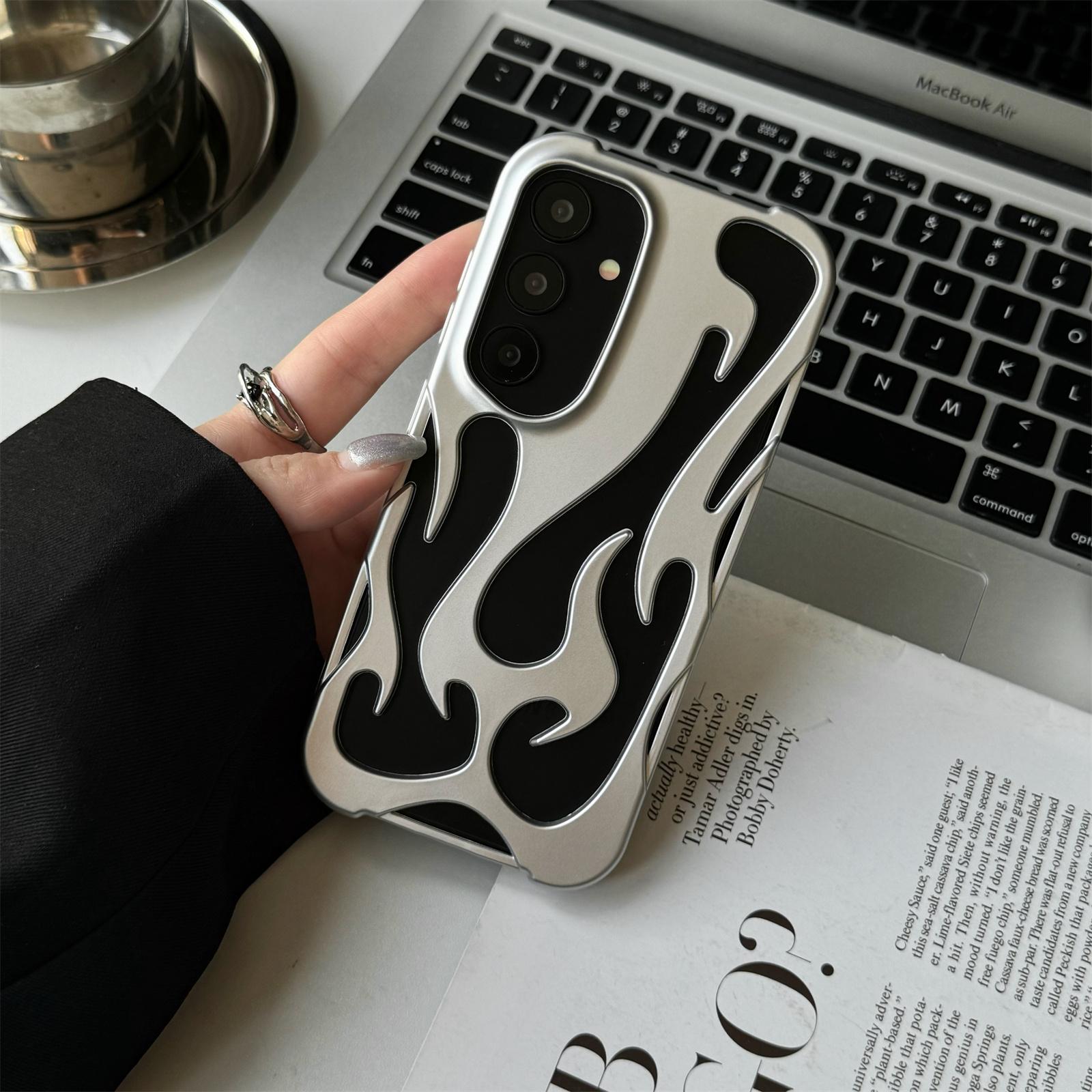 

For Samsung Galaxy A16 4G/5G Case Hollow Flame Design Matte TPU Phone Cover Black