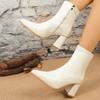 Block Heel Short Thigh Boots Women's Pointed Toe Side Zipper Anti-Slip Wear-Resistant Heels