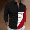 Mens Color Block Zipper Casual Slim Fit Long Sleeve Polo Shirt