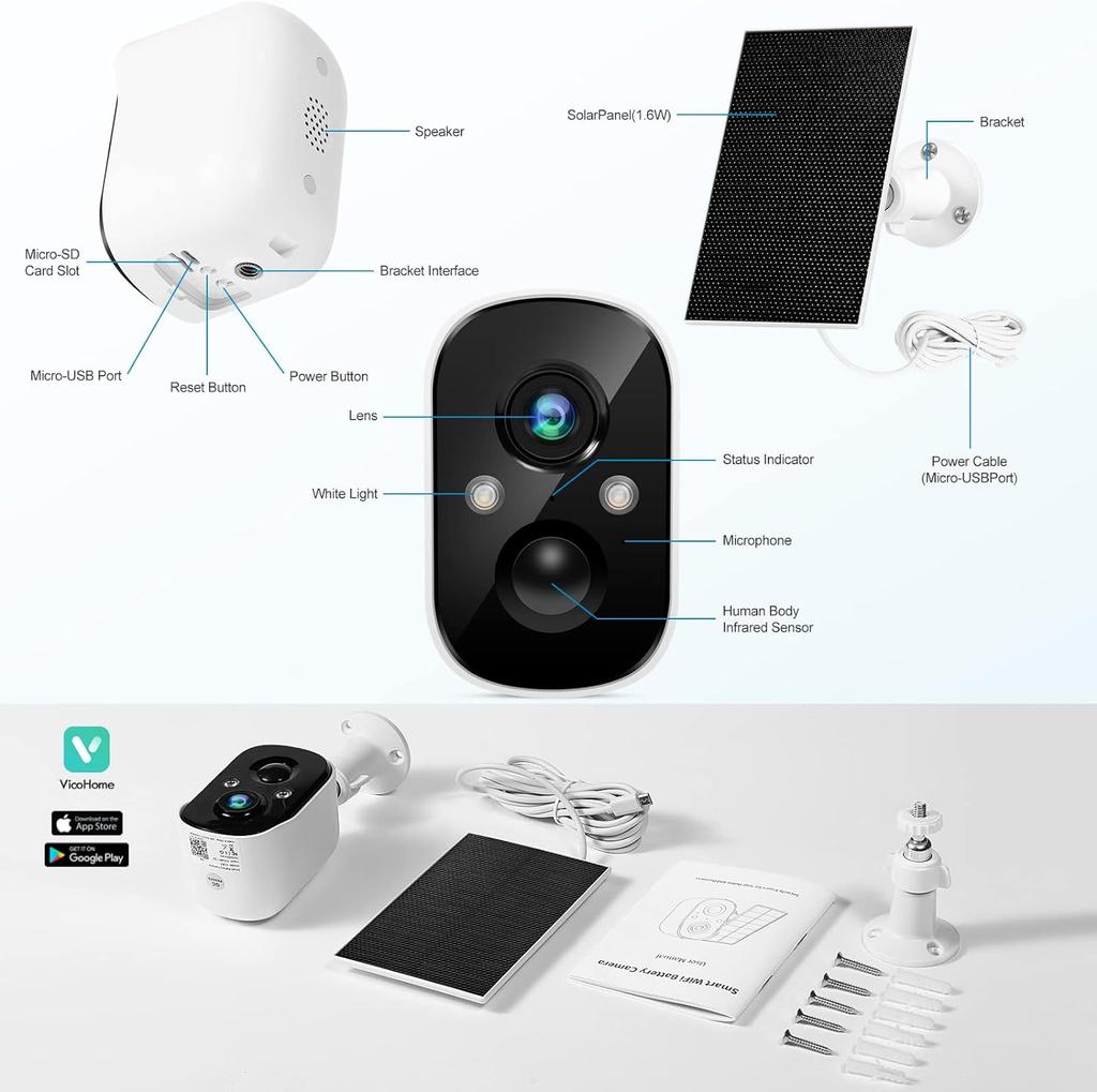 Outdoor Wifi Camera 2k Vicohome X83/wp - Wireless Ip Camera with Solar Panel for Home Monitoring