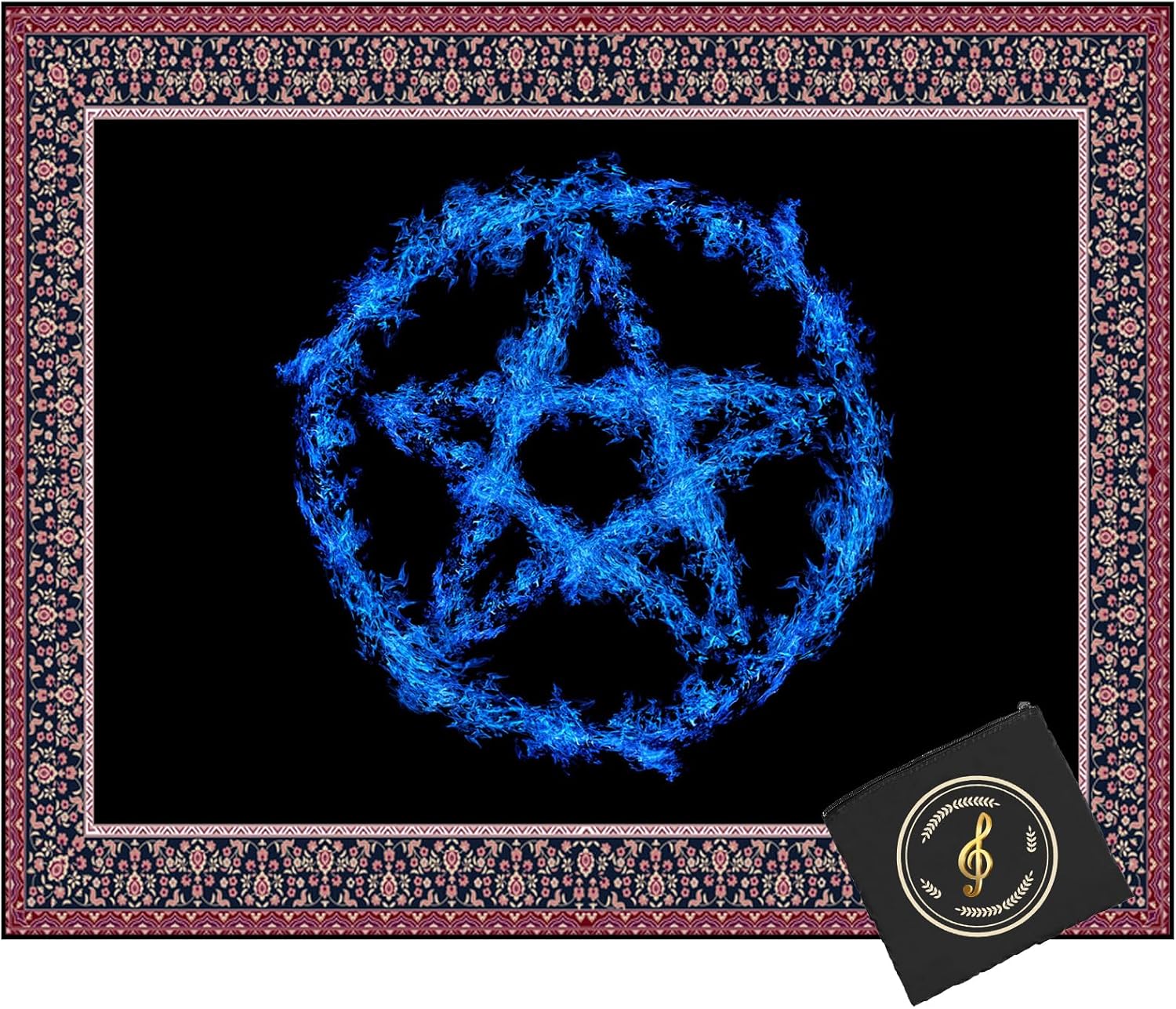 

Mystical Blue Pentagram Rug, Vintage Music Emblem Carpet with Decorative Border, Non-Slip Floor Mat for Room, Gothic Decor 60cm x 90cm