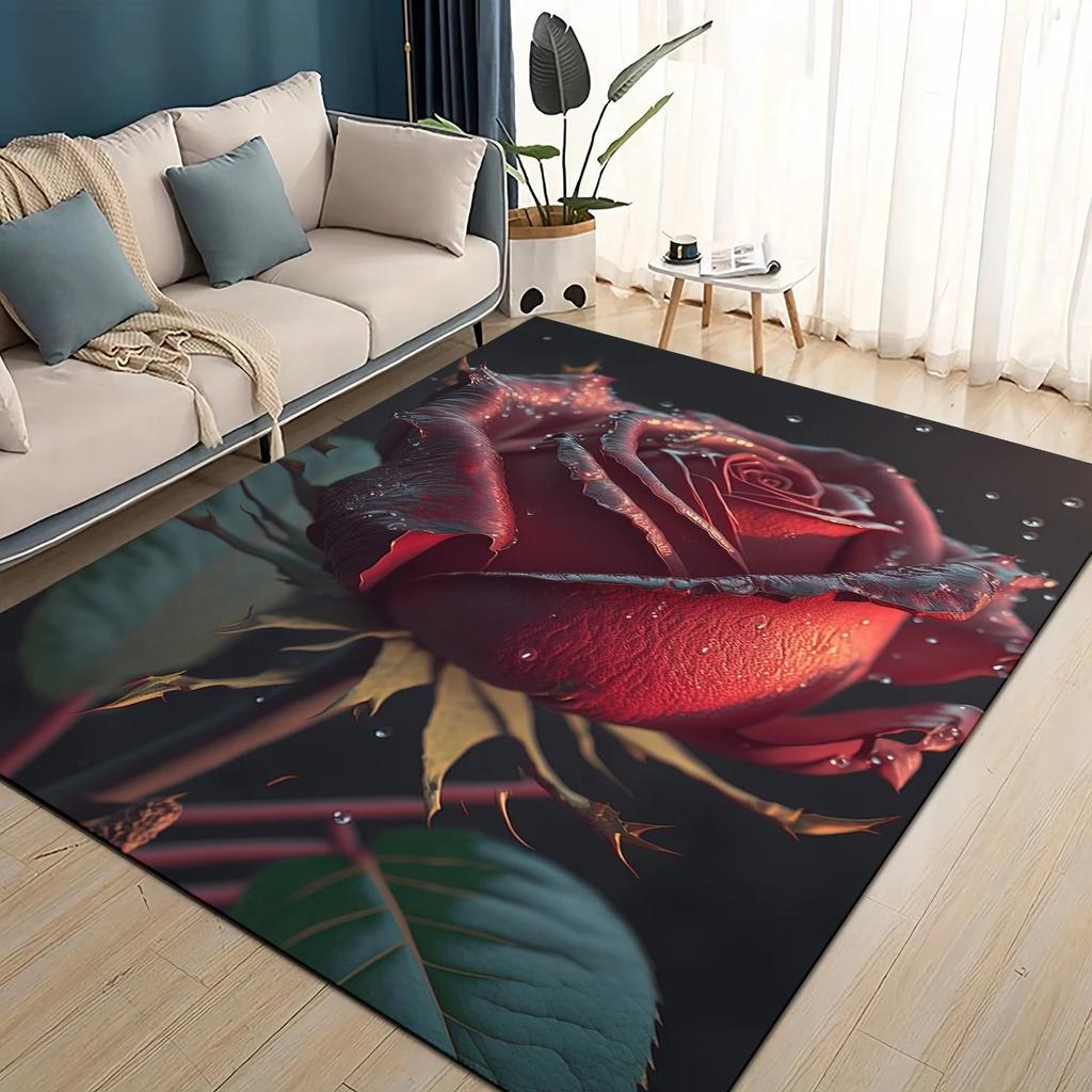 Modern Simplicity Style Colorful Rose Romantic Flower Love Carpet Rug Living Room Bedroom Home Sofa DecoratioNon-slip Floor Mat