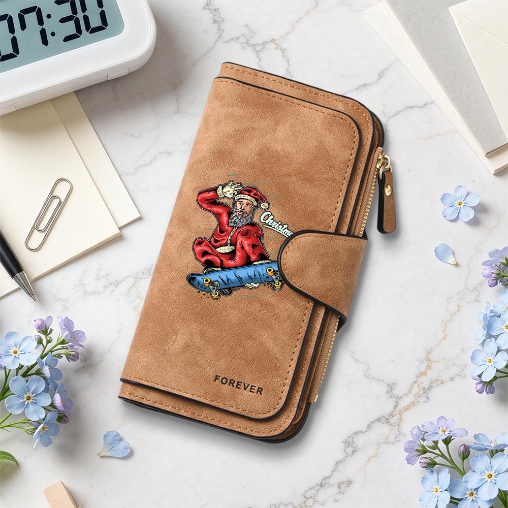 Christmas Santa Skate Print Long Wallet Fashion Portable Multi Card Slot Purse for Daily Use