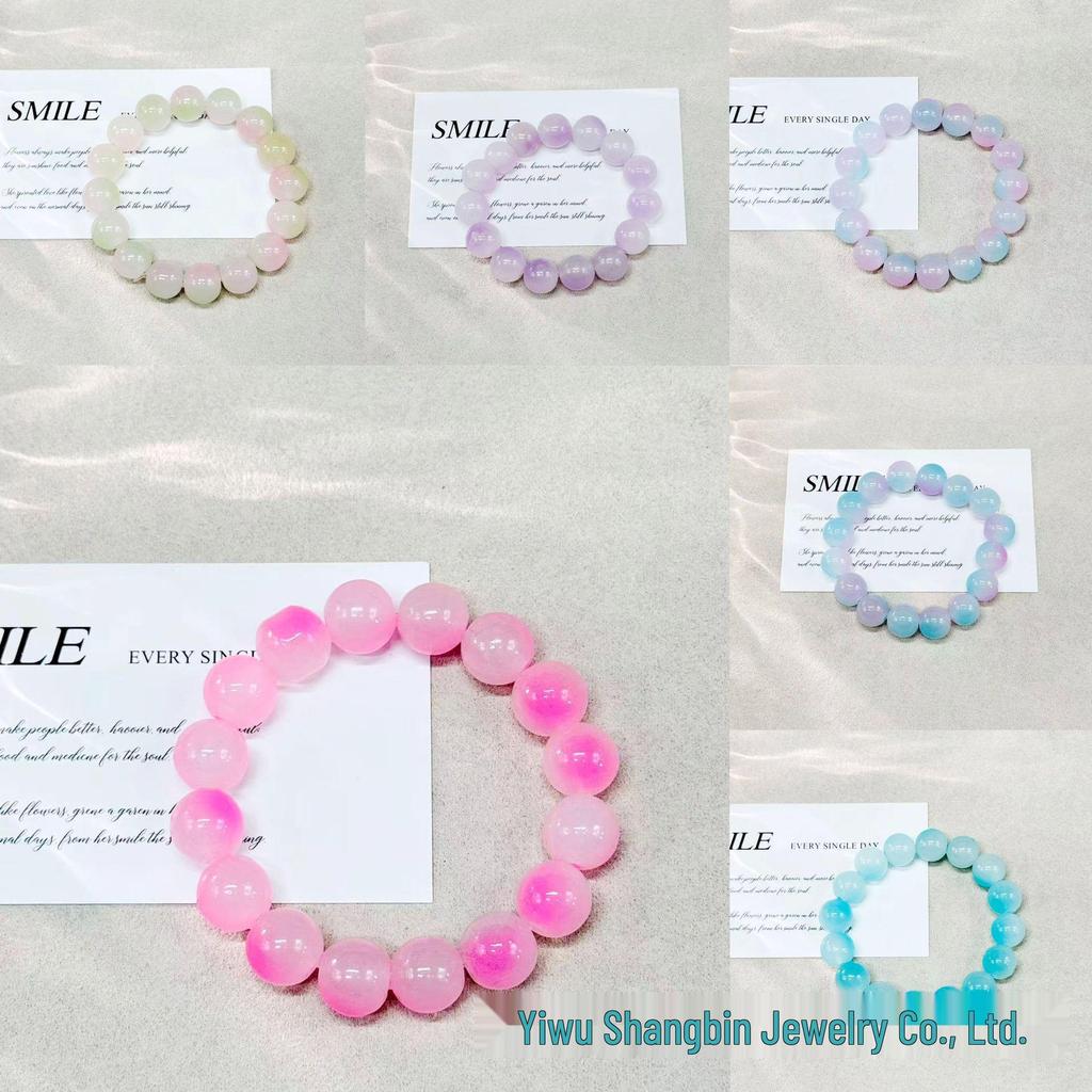 Gradient Glazed Glass Bead Bracelet - 12mm Ice Transparent Ring Wrap, Soft Disc Finish, Student Bracelet, Best Friend Gift