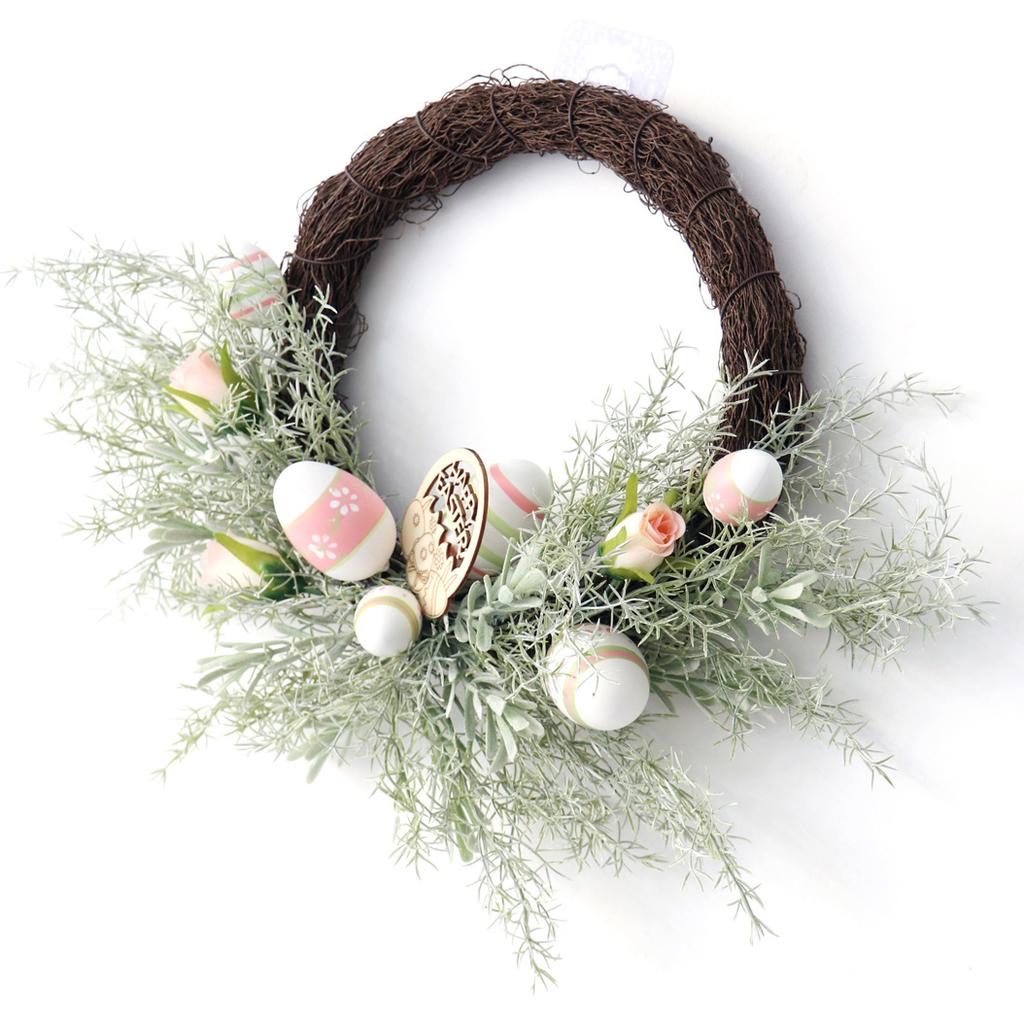 Easter Egg Wreath- Spring Artificial Front Door& Wall Hanging Decor, Garden Style Holiday Wreath for Easter& Valentine's Day