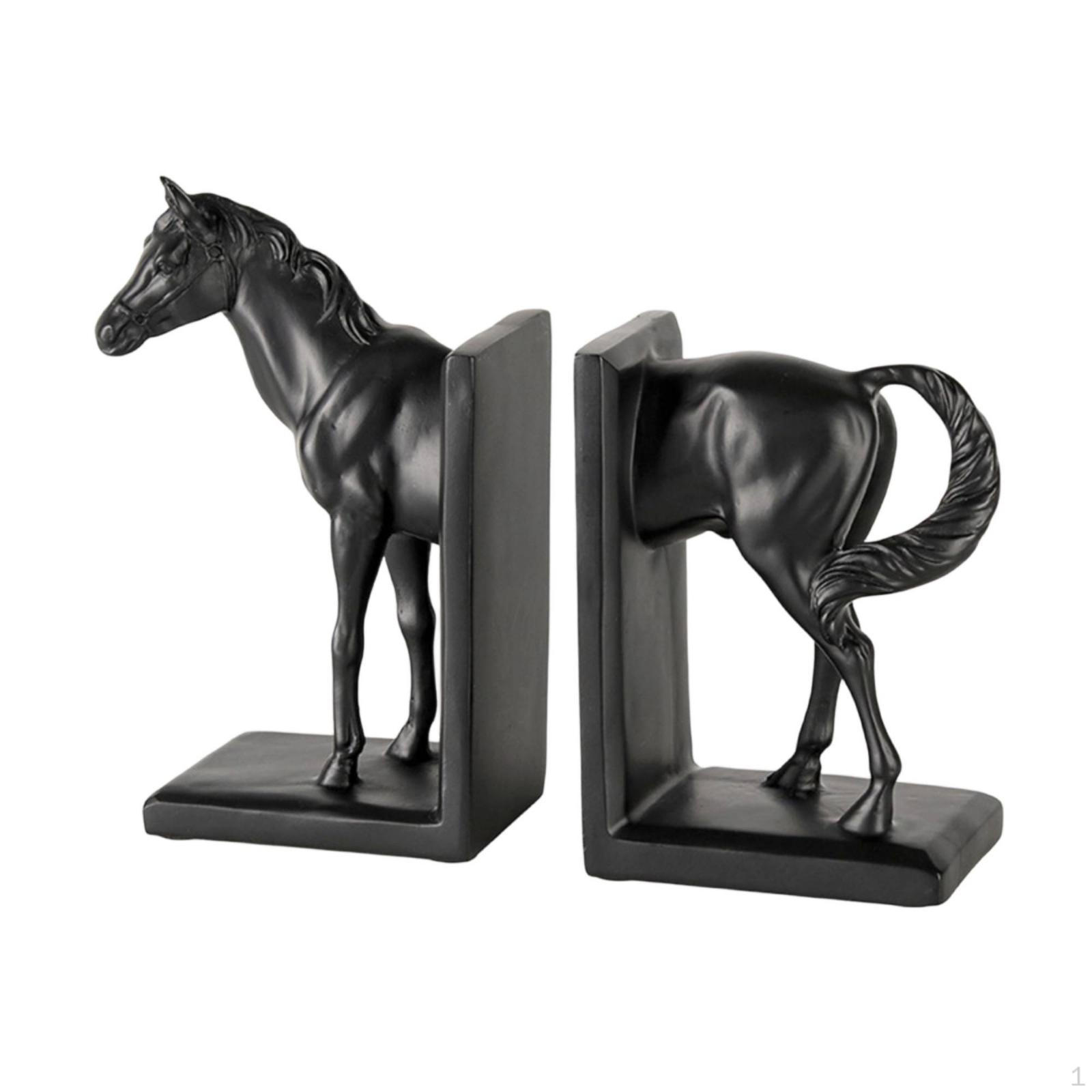 Horse Bookends Mirrored with Rectangular Base Carved Book Holders for Collectors,
