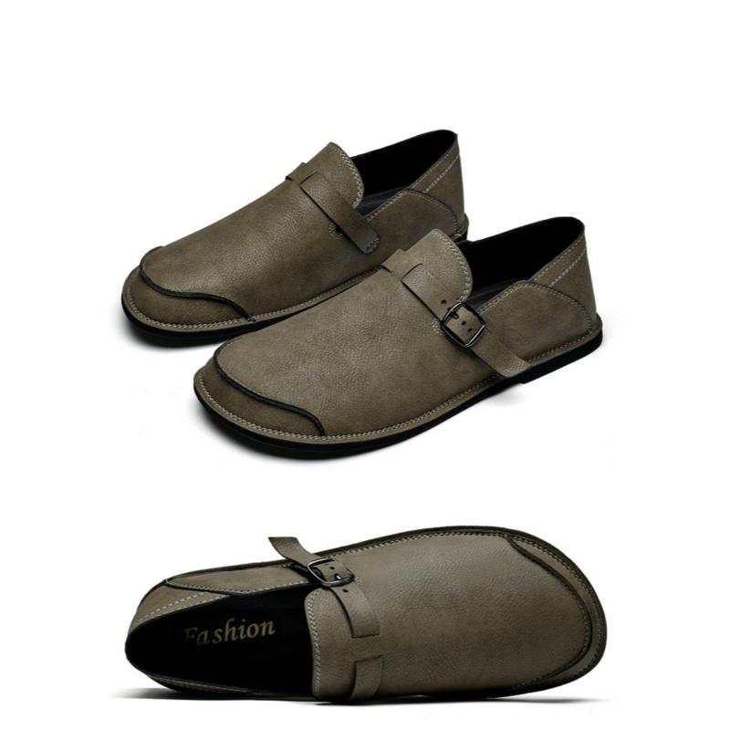 Summer Men'S Comfortable Casual Shoes Solid Color Retro Handmade Leather Le Fu Shoes Suitable For Business And Leisure Wear