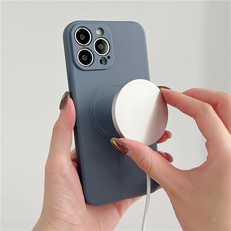 

Магнитный мягкий жидкий силиконовый чехол Magsafe для iPhone 15 14 13 12 11 Pro Mini XS Max X XR 8 7 Plus, задняя крышка, защитная камера с беспроводной зарядкой iPhone 13 серый