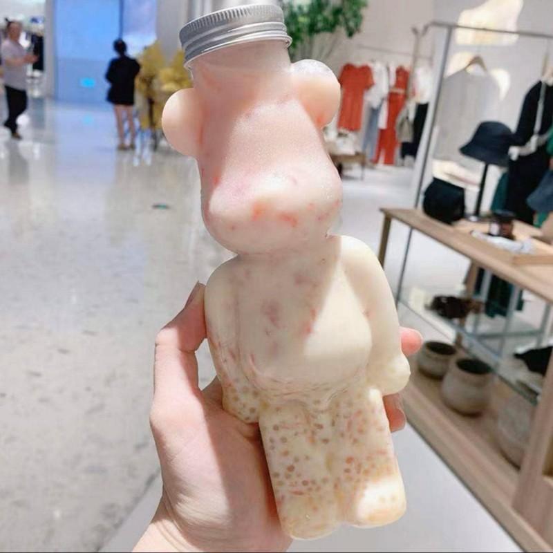 1-20PCS 500ml Cute Bear Milk Tea Bottle Disposable PET Transparent Juice Bottle Cartoon Bear Portable Juice Yogurt Bottle