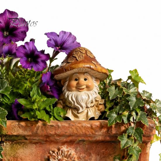 Miniatur Landschafts Zubehör Pilzkappe Zwerg Statue, Harz Gartenfigur, Retro Innen Fenster Dekorationsstück Niedliche Skulptur für Terrasse