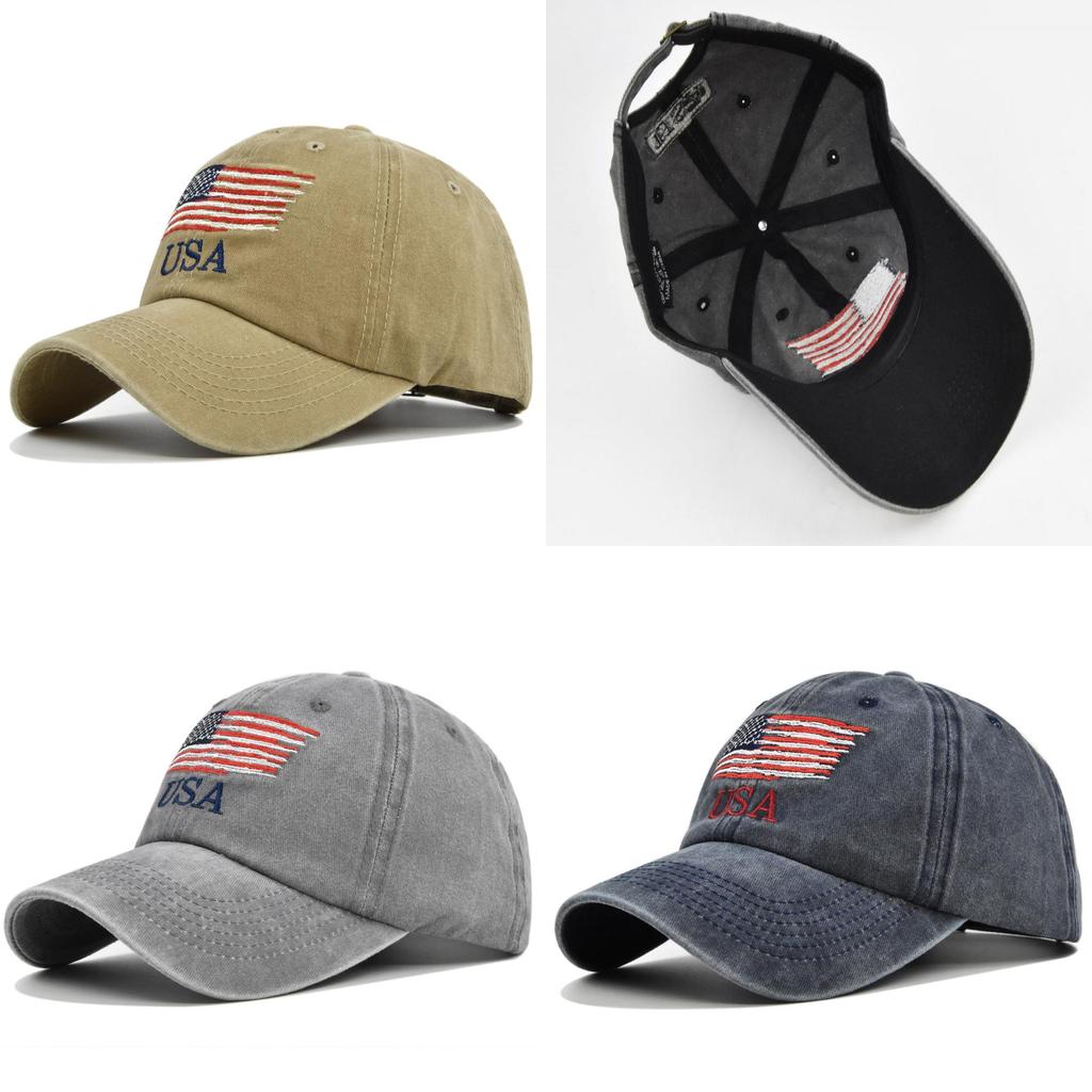 100% Cotton Retro Style American Baseball Cap With Curved Brim And Round Top