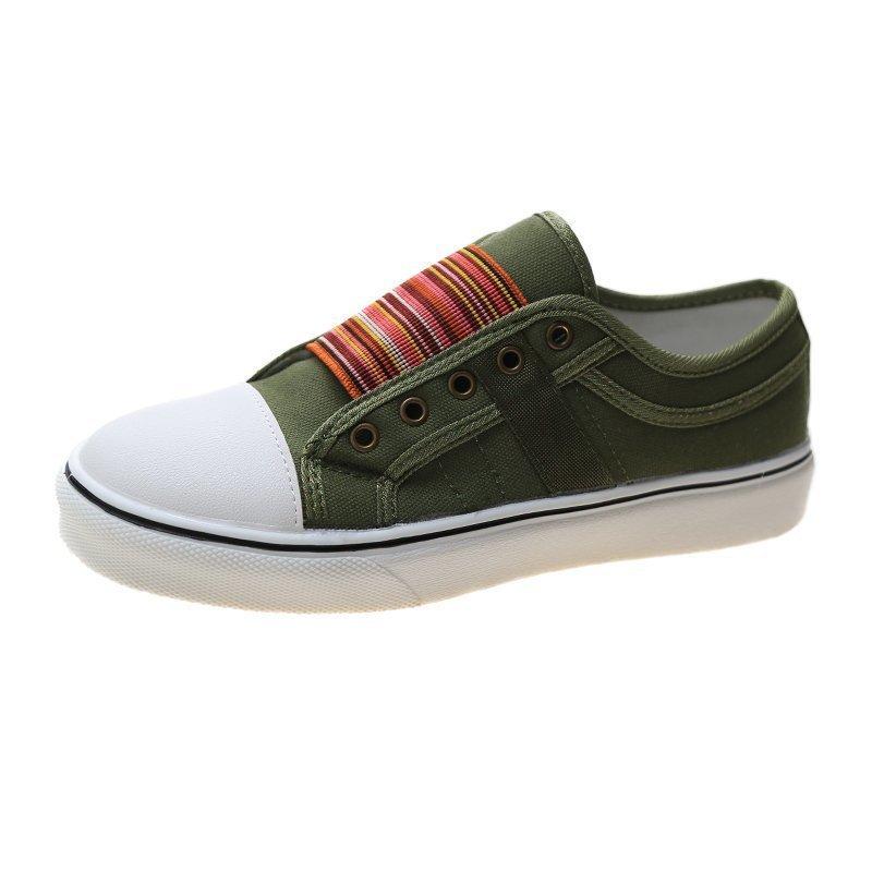 Large Size Women's Shoes New Elastic Round Head Canvas Shoes Women Casual Flat Single Shoes
