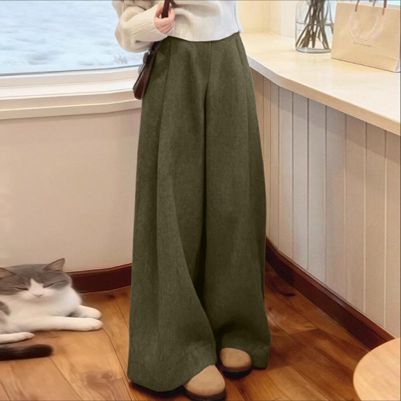 ZANZEA Damen Casual Elastische Taille Einfarbig Lose Lange Hosen