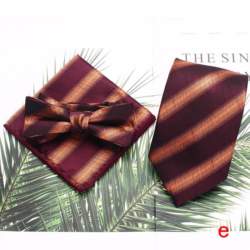 Men'S Tie Set, Polyester Striped Tie, Bow Tie Square Scarf Three-Piece Set, Suit Accessories.