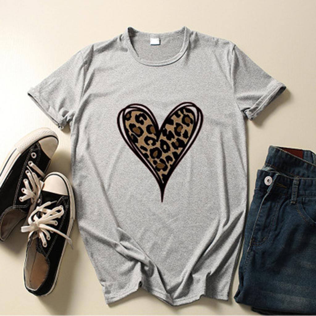 New Fashion Women's Top Short Sleeve Casual Love Leopard Printed Loose T-shirt