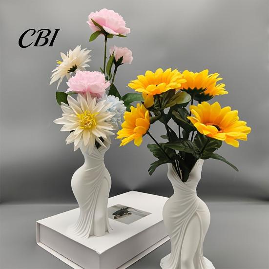 Artistic Vase 3D Printed Elegant Dress-Style Vase, Dual-Purpose Tabletop Decor with Flowing Pleated Skirt, Decorative Ornament Flower for Fresh