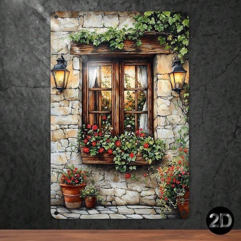 Vintage Floral Metal Wall Poster 8x12 Inch Home Decor