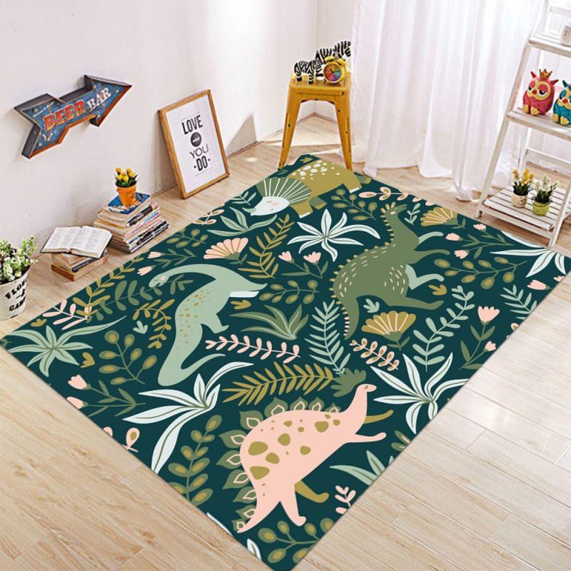 Cartoon Dinosaur Print Area Rugs Anti Slip Machine Washable Kid Carpet Bedroom Living Room Bathroom Dormitories Floor Mat