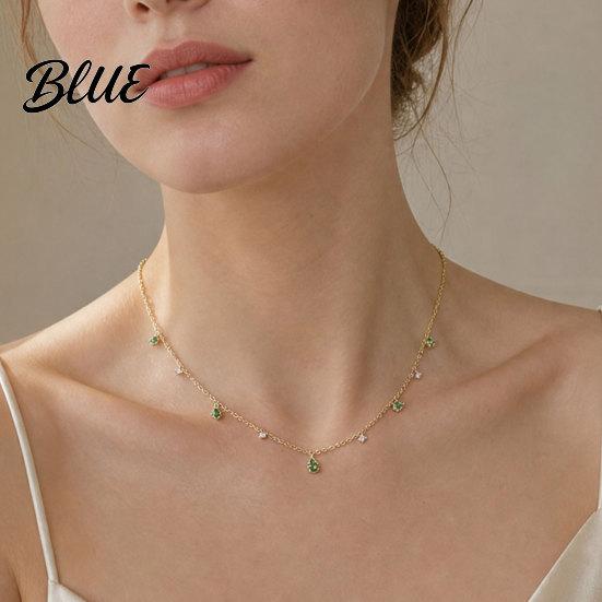 Micro Setting Necklace Faux Crystal Chain for Women Green Cubic