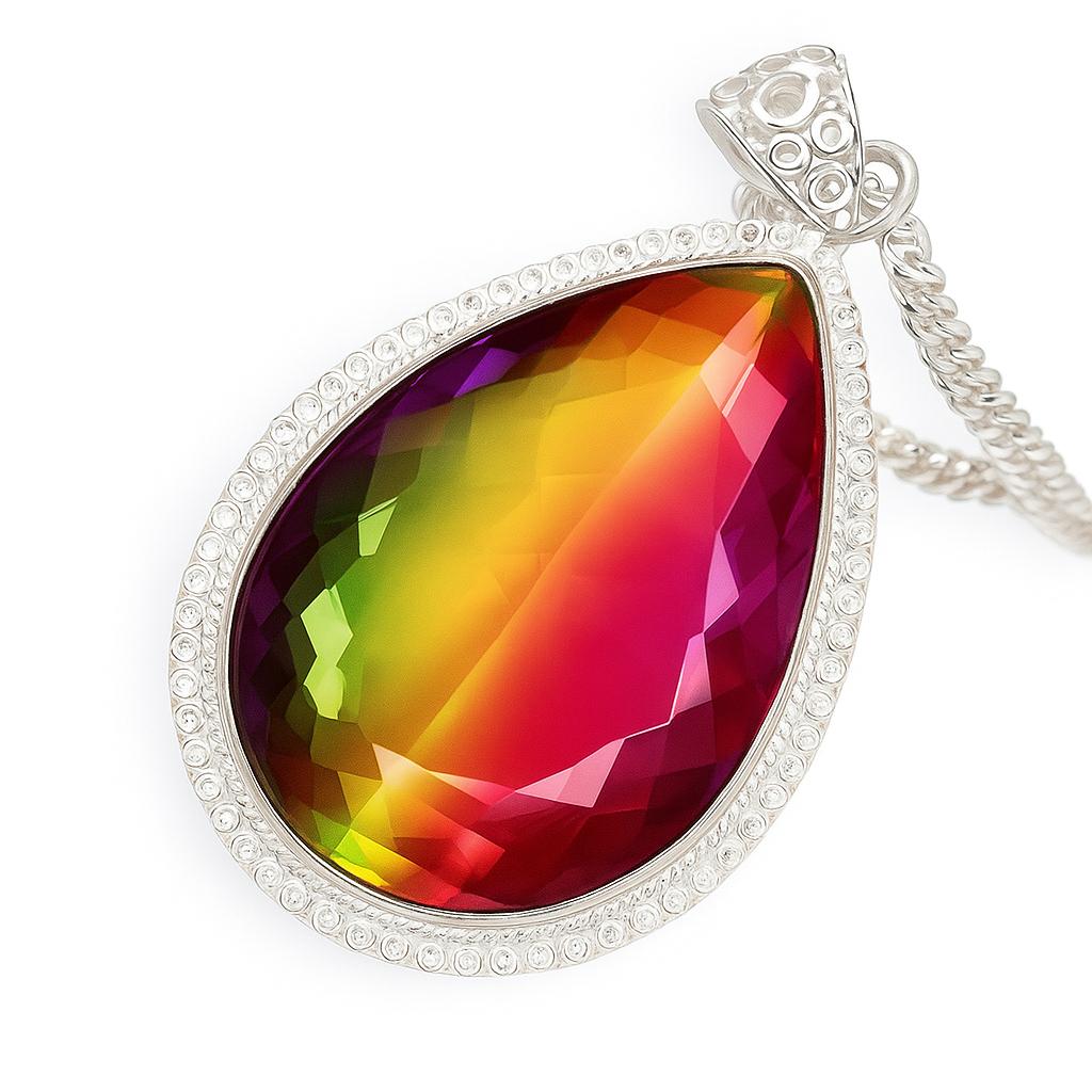 115 Ct Lab Multi Color Pear Gems Pendant Brazilian 925 Sterling Silver Gemstone Jewelry Gift